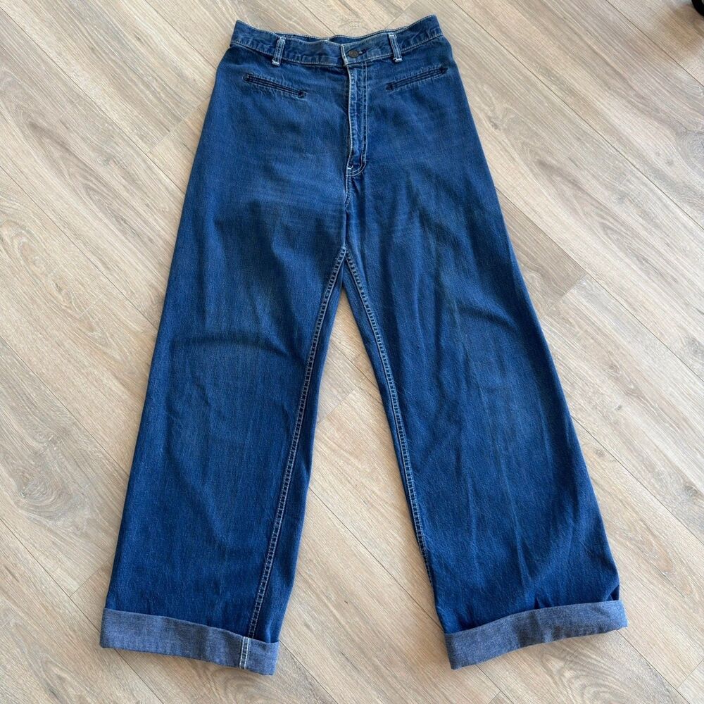 Pacific Pride VTG Levi’s 1970s RARE Wide Leg Denim Blue Jeans 27 x 40.5 Cuffed